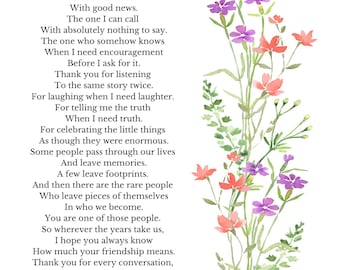 Thank You for Being My Person Poem, Best Friend Gift, Friendship, Wall Art, Printable Keepsake