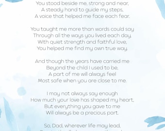 Poema para papá de parte de su hija, regalo del Día del Padre, poema de agradecimiento (impresión digital)