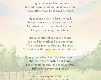 Funeral Poem for Dad, Printable Memorial Tribute, Celebration of Life Reading, Father Remembrance Gift