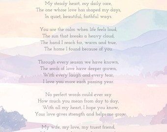 Poema de amor para mi esposa, imprimible, regalo romántico, decoración de pared para aniversario