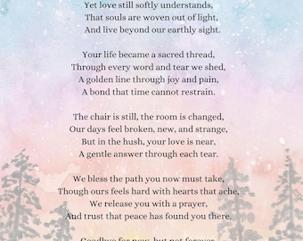 Poems to Say Goodbye at a Funeral, Printable, Memorial Reading, Program, Sympathy Gift