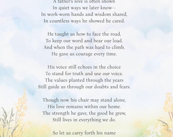 Funeral Poem for Dad, Printable Memorial Tribute, Celebration of Life Reading, Father Remembrance Gift