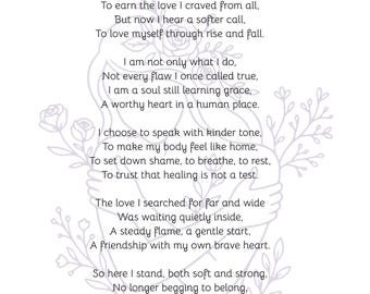 Poemas sobre el amor propio, poema inspirador imprimible, regalo de ánimo, decoración de pared.