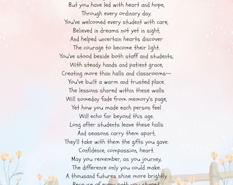 Poema de agradecimiento al director/a: Regalo imprimible (Descarga digital)