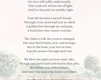 Poems to Say Goodbye at a Funeral, Printable, Memorial Reading, Program, Sympathy Gift