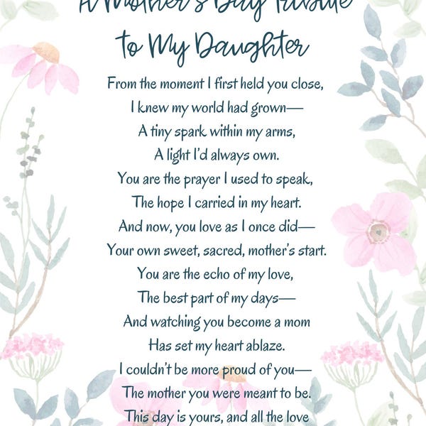 Mother's Day Poem Gift for Daughter: Floral Tribute Print (Digital Download)