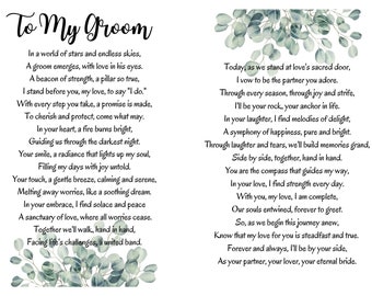 Gedicht voor mijn bruidegom, gedicht voor mijn echtgenoot, cadeau, instant download, afdrukbare, digitale print, 5 x 7, 8 x 10, 11 x 14