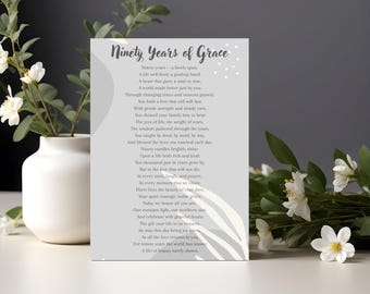 Lámina con poema para el 90 cumpleaños, regalo para celebrar un hito importante (descarga instantánea)