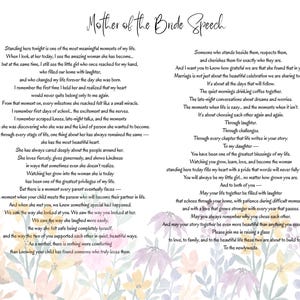 Mother of the Bride Speech Printable | Template | Sentimental Wedding Speech | Toast | Instant Download