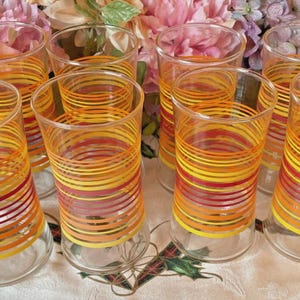Fiesta Colored Set of 8 Glassware Bright Stripes tumblers MCM Vintage