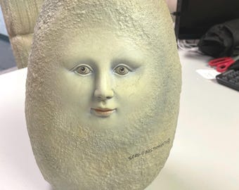 Sergio Bustamante Ceramic EGG Moon Face Sculpture Large Pastel