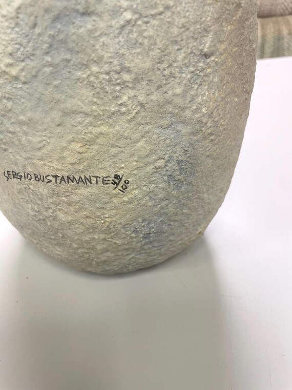 Sergio Bustamante Ceramic EGG Moon Face Sculpture Large Pastel