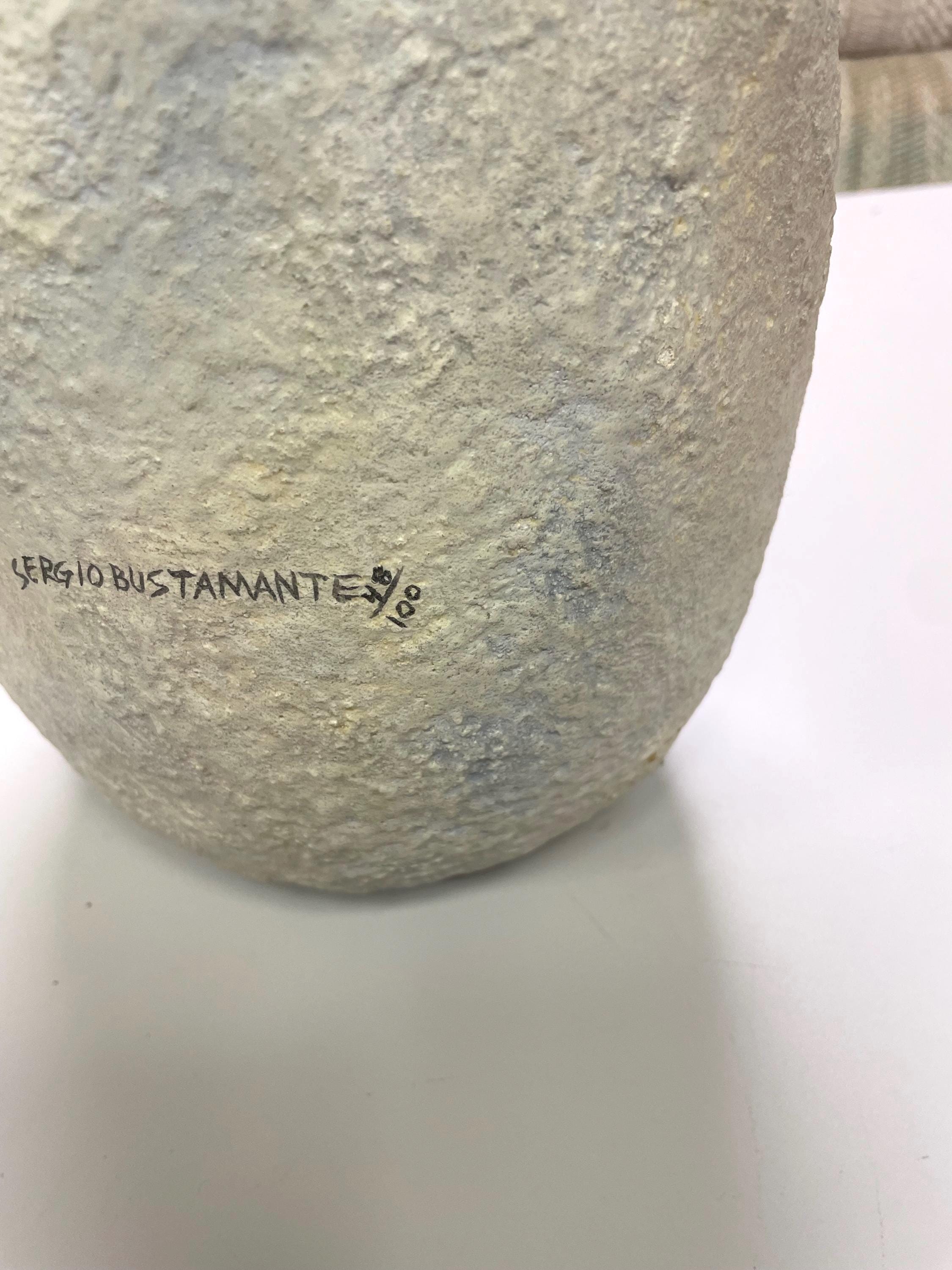 Sergio Bustamante Ceramic EGG Moon Face Sculpture Large Pastel