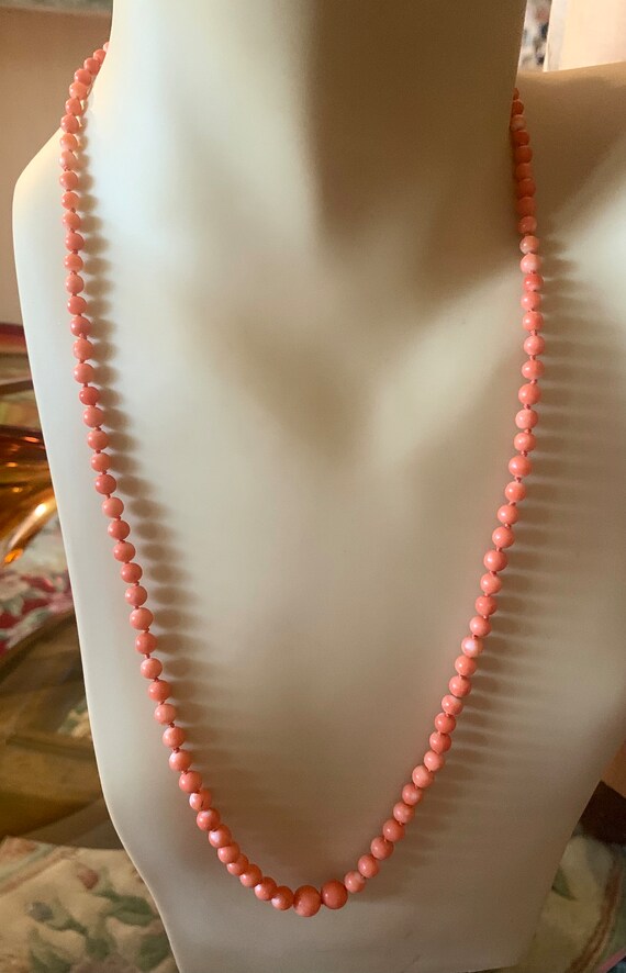 Antique Salmon Pink Natural Coral Necklace 26” - image 6