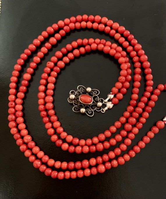 Oxblood Coral red Necklace double strand 800 silver antique no dye natural red coral