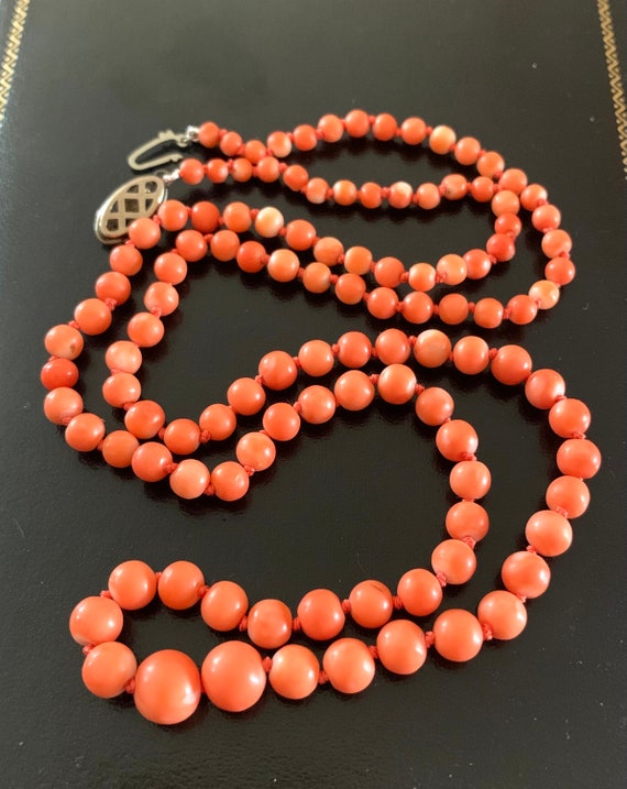 Antique Salmon Pink Natural Coral Necklace 26” - image 4