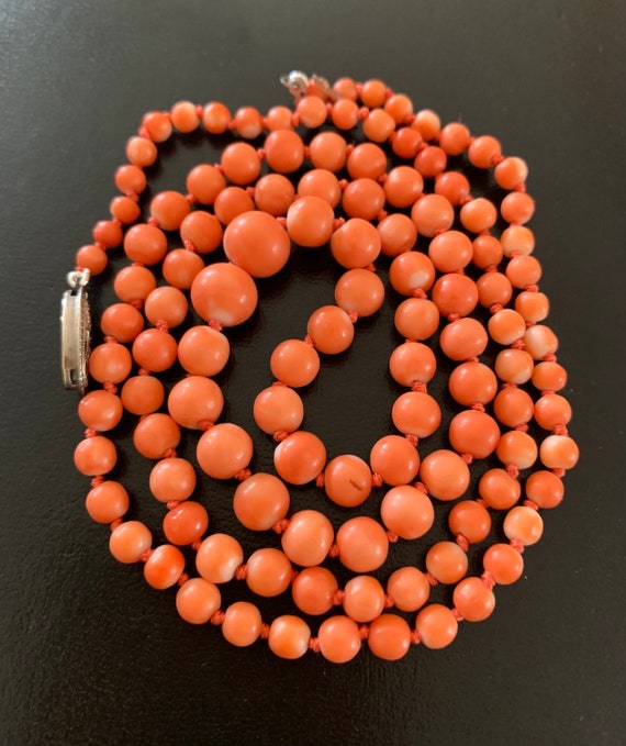 Antique Salmon Pink Natural Coral Necklace 26” - image 1
