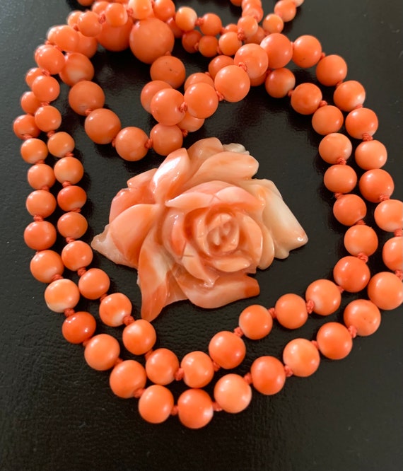 Antique Salmon Pink Natural Coral Necklace 26” - image 2