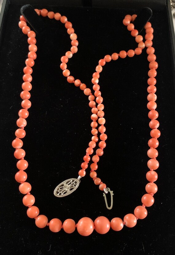 Antique Salmon Pink Natural Coral Necklace 26” - image 5