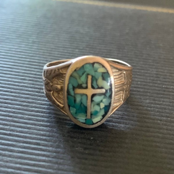 Pawn Zuni sterling silver turquoise inlay sz 6.5 ring