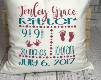 Birth Stats Pillow - Personalized Pillow - Keepsake Pillow - New Baby Gift - Birth Stats Keepsake - Baby Gift - Nursery Decor