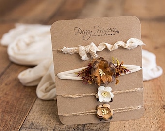 Cream Newborn Baby Headband, Cream Baby Wrap, Photo Prop, Christening Headband, Cream Newborn Headband, Stretchy Baby Wrap, Flower Headband