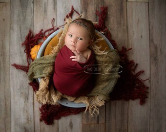 newborn baby photography prop, gold baby headband, burgundy newborn photo props, infant photo props, baby photoshoot props, newborn tieback