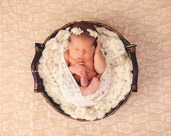 White Baby Flower Crown, Newborn Flower Crown Headband, Christening headband, Baby Floral Crown, Rose Headband, Newborn Halo, Photo Prop