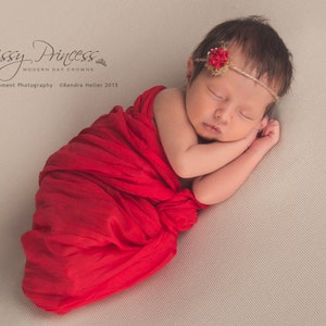 Flower Tieback & Wrap, Red Tieback, Newborn Tieback, Photo Prop, Tieback, Hair Accessory, Baby Headband, Tess Tieback, Newborn Headband, Red