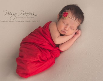 Flower Tieback & Wrap, Red Tieback, Newborn Tieback, Photo Prop, Tieback, Hair Accessory, Baby Headband, Tess Tieback, Newborn Headband, Red