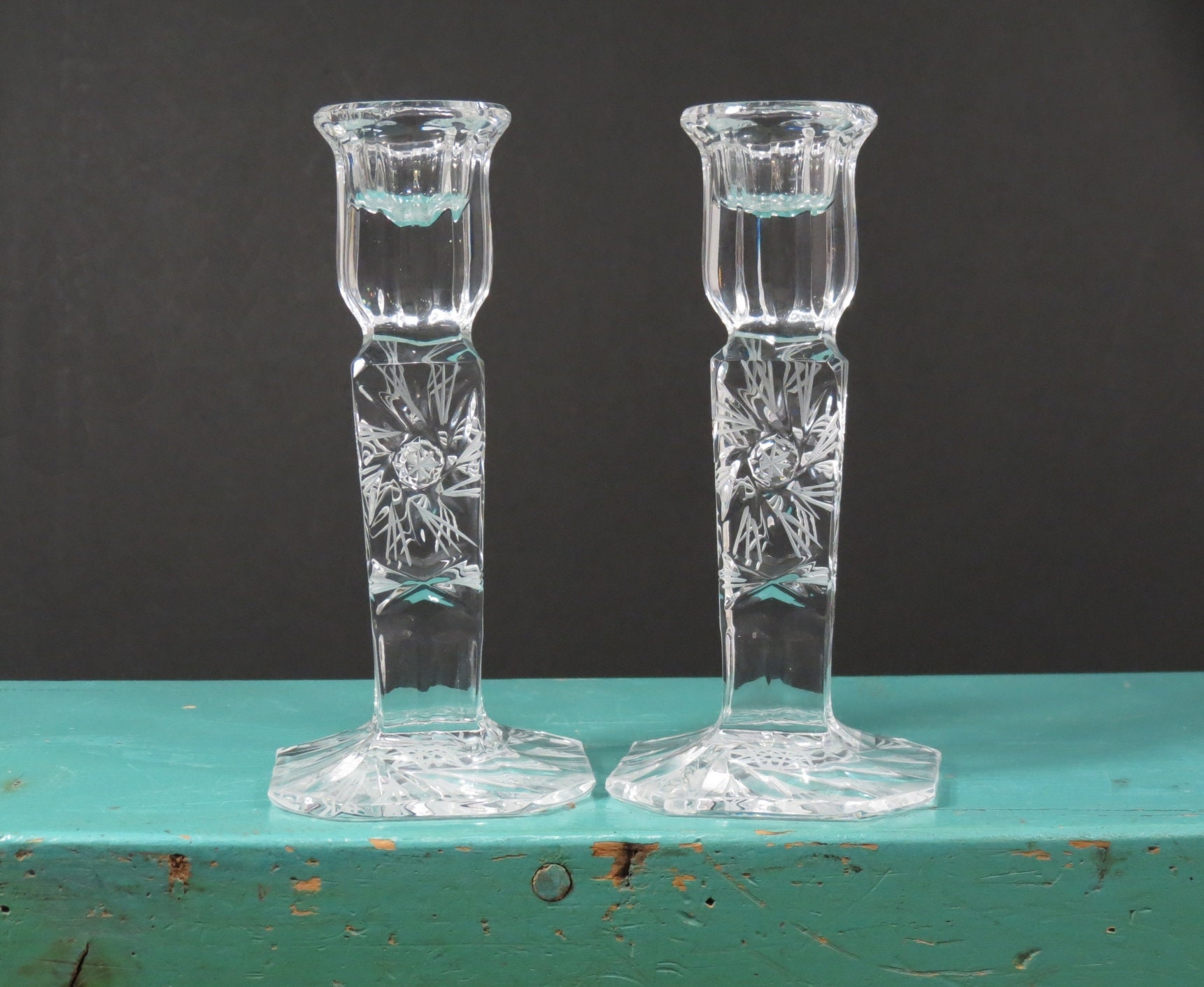 Vintage Lead Crystal Candle Holders . Pinwheel Design Crystal Etsy