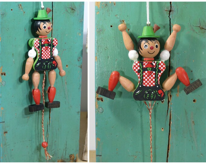 Wooden Pull String Doll . Vintage Jumping Jack . Folk Art . Made in Austria Etsy