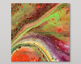 Orange Green Purple & Pink Abstract Painting Canvas or Print - Fluid Acrylic Paint Style Wall Art Bright Bold Colorful Modern Home Decor