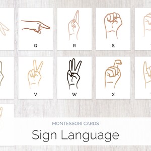 ASL 手話 A-Z モンテッソーリ カード | 多様性と包括性 | ホームスクール印刷可能な 3 部構成の命名法セット