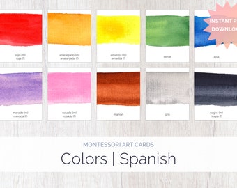 Espanhol | Cartões Montessori coloridos | Língua Estrangeira | Educação Montessoriana | Ensino em casa