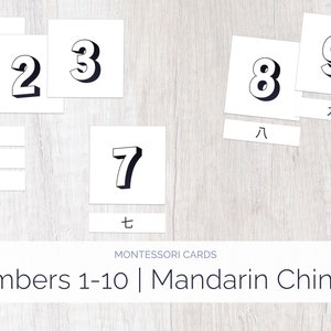 Czarny | Chiński mandaryński | Karty Montessori 1-10 | Język obcy | Edukacja Montessori | Edukacja domowa