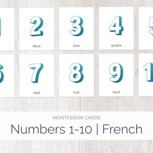 Aqua | français | 1-10 Cartes Montessori | Langue étrangère | Éducation Montessori | École à la maison