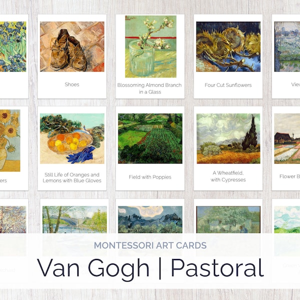 Vincent Van Gogh Montessori Karten | Pastorale & Stillleben | 3-teilige Karten | Wortschatz Montessori | Frühes Lernen