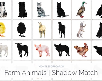 Animali da fattoria/Carte per abbinare le ombre Montessori/Giocattoli Montessori/Apprendimento precoce