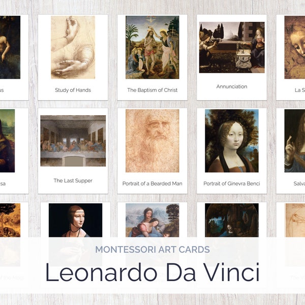 Cartes Montessori Léonard De Vinci | Personnes | Éducation Montessori | École à la maison | Étude d'art