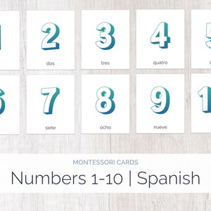 Aqua | Espagnol | 1-10 Cartes Montessori | Langue étrangère | Éducation Montessori | École à la maison