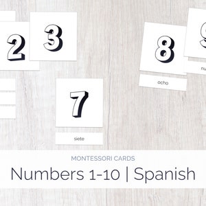 Black | Spanish | 1-10 Montessori Cards | Foreign Language | Montessori Education | Homeschool