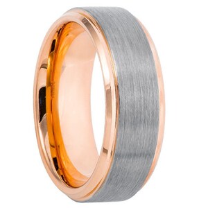 8mm Men&#39;s Grey and Rose Gold, Tungsten Wedding Band, Tungsten Ring, Men&#39;s Rose Gold Wedding Band, Grey Tungsten Ring, Tungsten Band