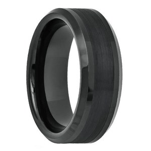 Tungsten Wedding Band,8mm,Black Wedding Band, Black Tungsten,Mens Wedding Band,Engraving,Anniversary,Brushed,Mens Ring,Mans,Rings,Set,His