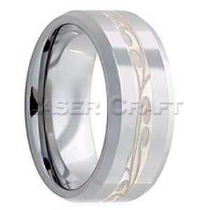 Personalized Engraved Tungsten Carbide Wedding Band Mokume Gane Inlay 8mm (Free Laser Engraving)