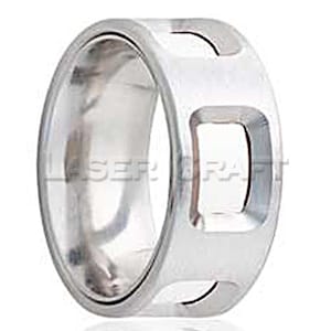 Personalized Engraved Cobalt Wedding Band Milled Pattern with Sterling Silver Inlay 8mm (Free Laser Engraving)