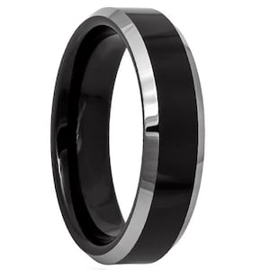 Mens Wedding Band Black, Tungsten Ring Silver, Wedding Ring, Engagement Ring, Promise Ring, Rings for Men, Rings for Women, Black Ring