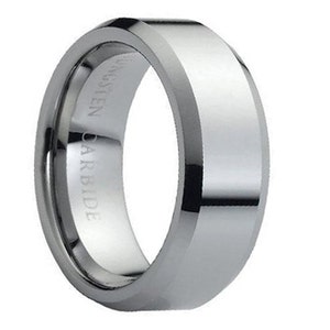Wolfraam trouwringen, wolfraam trouwring, afgeschuinde randen, Saint Polish, bruidegoms ring, handgemaakt, verjaardag, verlovingsband, 8 mm