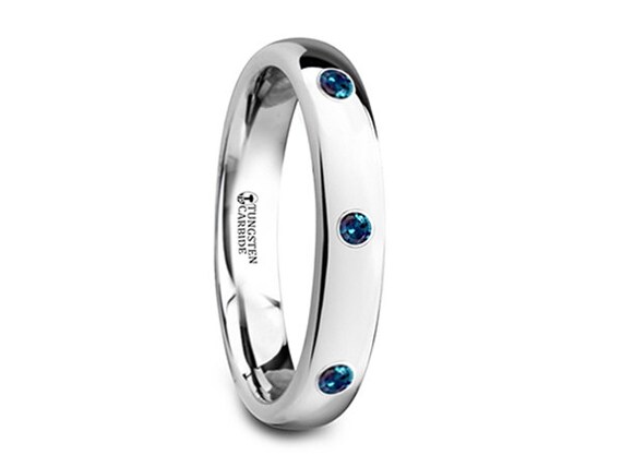 Alexandrite Tungsten Carbide Wedding Band 4mm Tungsten Alexandrite