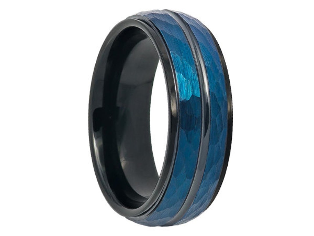 Tungsten Wedding Band,8mm, Prussian Blue Wedding Band,blue Tungsten